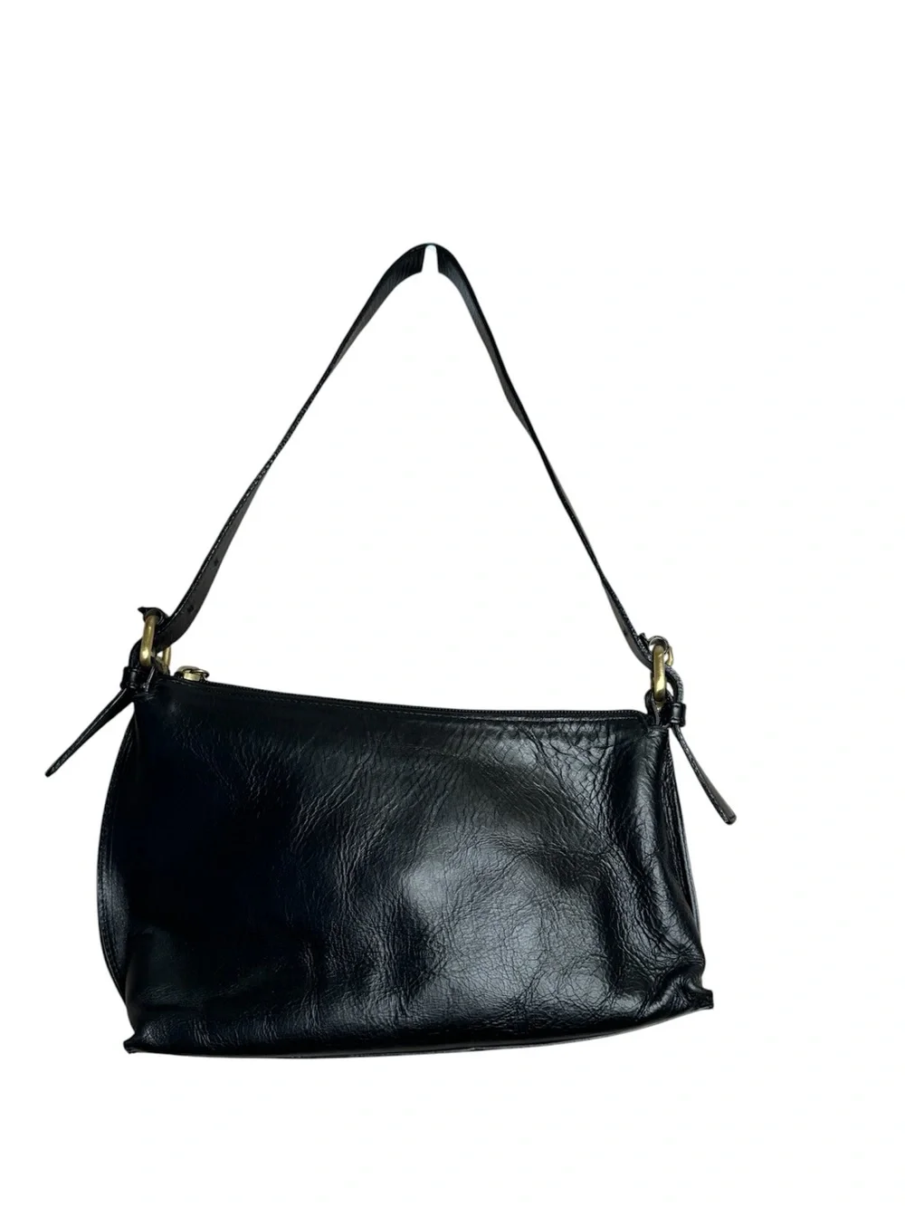 Maxx New York Leather Black Small Shoulder Bag Floral Embroidered Y2K Asymmetric
